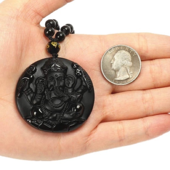 NWT Black Obsidian Ganesha Adjustable Necklace for Men or Women - Picture 5 of 9